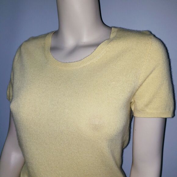 Bloomingdale's Butter Yellow Cashmere Sweater Womens Large Short Sleeve Crewneck - Picture 8 of 10